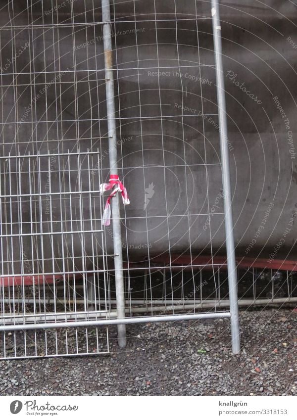 construction site Hoarding flutterband Covers (Construction) Stand Dirty Sharp-edged Red Black Silver White Protection Safety Town Workplace Knot