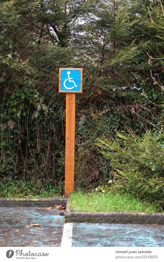 wheelchair traffic signal on the street in Bilbao city Spain symbol disabled disabled sign parking accessibility care road road sing asphalt handicapped icon