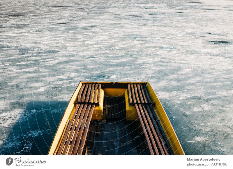 Boat in a frozen lake Nature Water Winter Climate Ice Frost Coast Lakeside Crystal Freeze Old Cold Moody Loneliness Environment Watercraft Rural Rustic Deserted