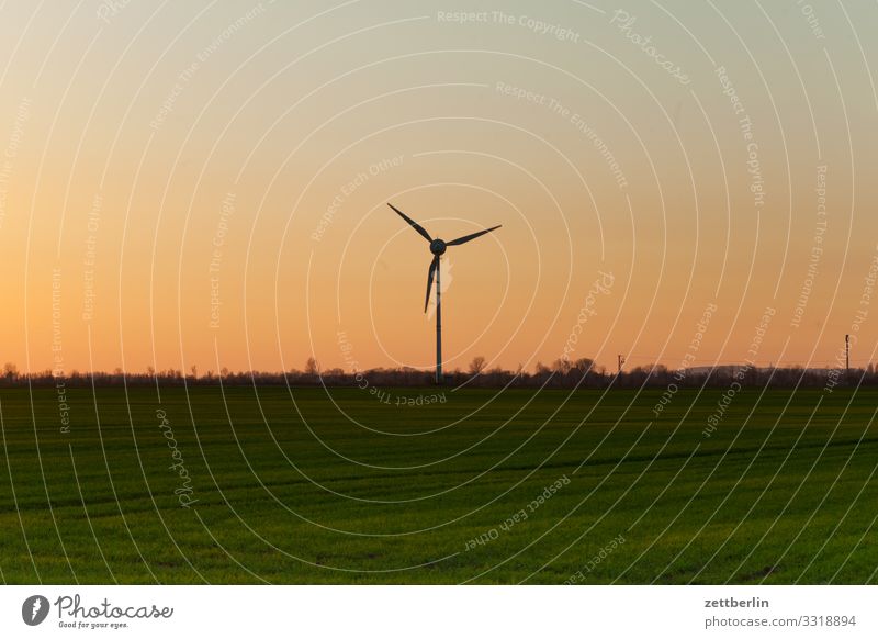 Wind turbine on the horizon Altenkirchen Village Twilight Far-off places Fishing village Horizon Island juliusruh Coast Landscape Mecklenburg-Western Pomerania