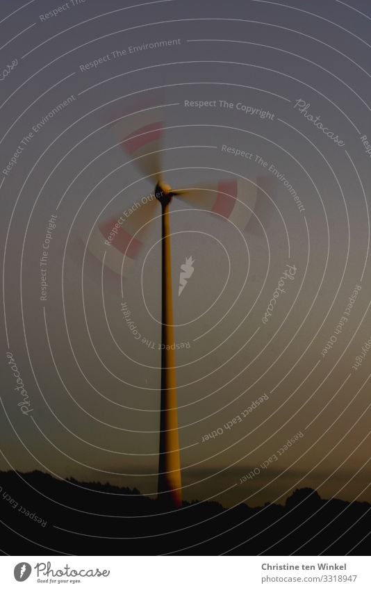 Long-term exposure of a wind turbine in the twilight Technology Advancement Future Energy industry Renewable energy Wind energy plant Environment Sky Clouds