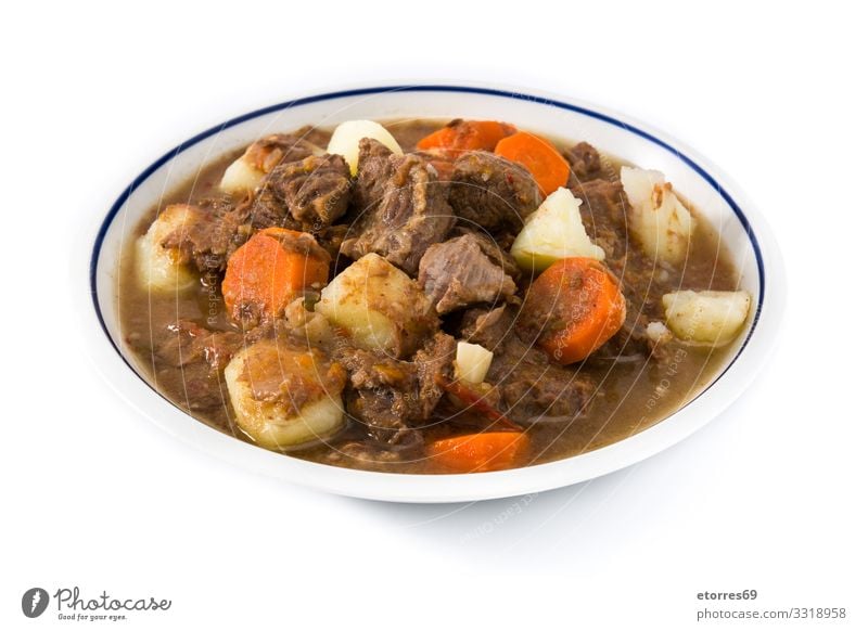 Irish beef stew with carrots and potatoes isolated Irishman Beef Stew Food Healthy Eating Food photograph Carrot Potatoes Meat recipe Tradition Dish