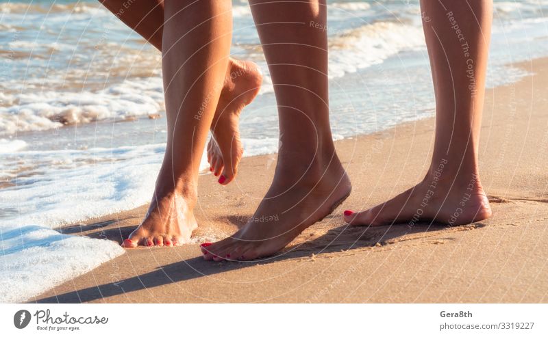 female feet on a sandy beach of the surf of the sea Beautiful Body Skin Relaxation Vacation & Travel Tourism Summer Beach Ocean Waves Feminine Woman Adults