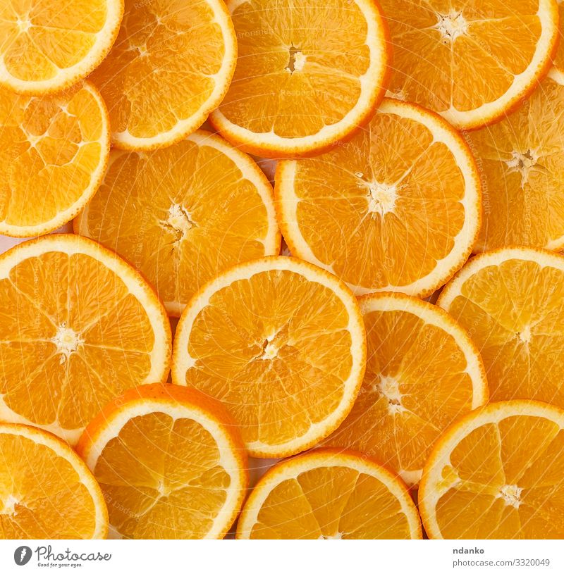 round slices of ripe juicy orange Fruit Vegetarian diet Juice Design Summer Decoration Nature Collection Fresh Bright Modern Natural Yellow citrus background