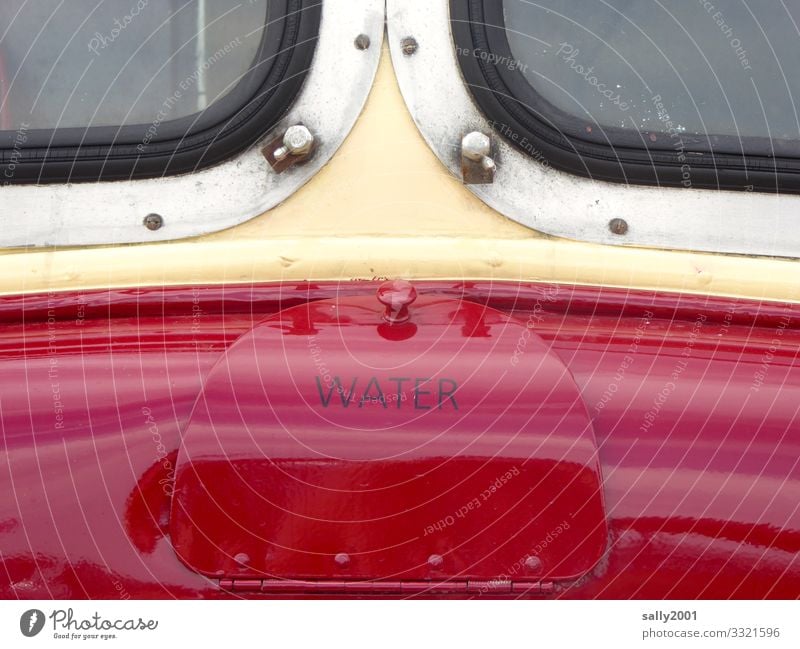 water filler flap... cooling water Water Flap Metal fill in Bus Vintage car Red English Rivet Polished Old Transport Retro Means of transport Filler flap