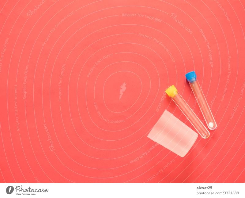 Analysis tubes on red background with copy space Bottle Health care Illness Medication Science & Research Laboratory Examinations and Tests Container Tube