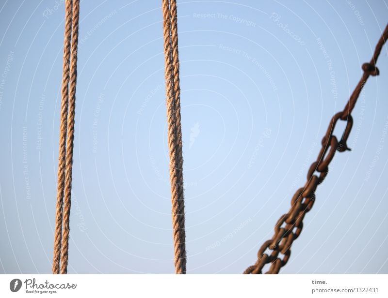 Neighborhoods | Sisal, Iron, Evening Light Dew ropes Rope Chain Hang Tension Weight Sky Evening sun Closure Suspension neighbourhood Maritime Harbour