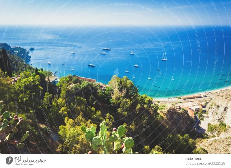 View from Taormina on a railway station  in Sicily island destination aerial coastal outdoors seascape mediterranean taormina nobody above landscape beach