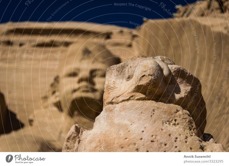 Statue of Horus in front of the temple of Abu Simbel, Egypt Art Work of art Sculpture Architecture Culture Beautiful weather Desert Tourist Attraction Temple