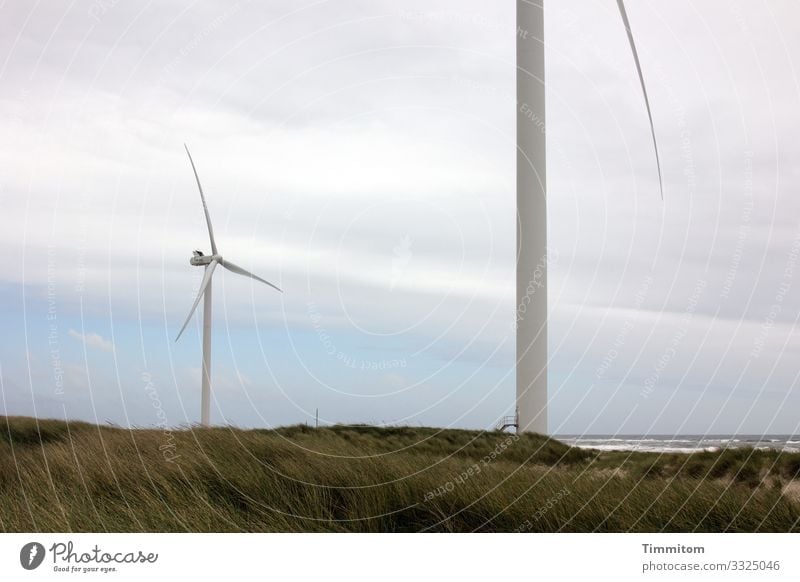 Two wind turbines - four blades Pinwheel wind farm Wind energy plant Energy Renewable energy Energy industry Technology Sky Blue White Wind turbine blade