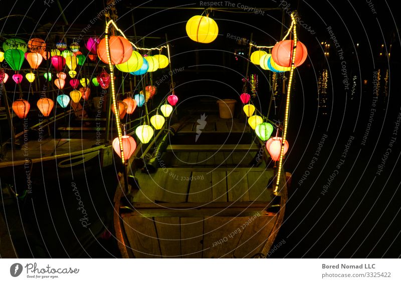 Lanterns on boats in Hoi An, Vietnam Beautiful Vacation & Travel Tourism Decoration Lamp Night life Feasts & Celebrations Art Culture Nature River