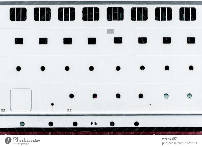 Portholes and windows of a passenger ship boat Passenger ship Ship's side portholes Deserted Window Navigation Exterior shot Colour photo White Black Round