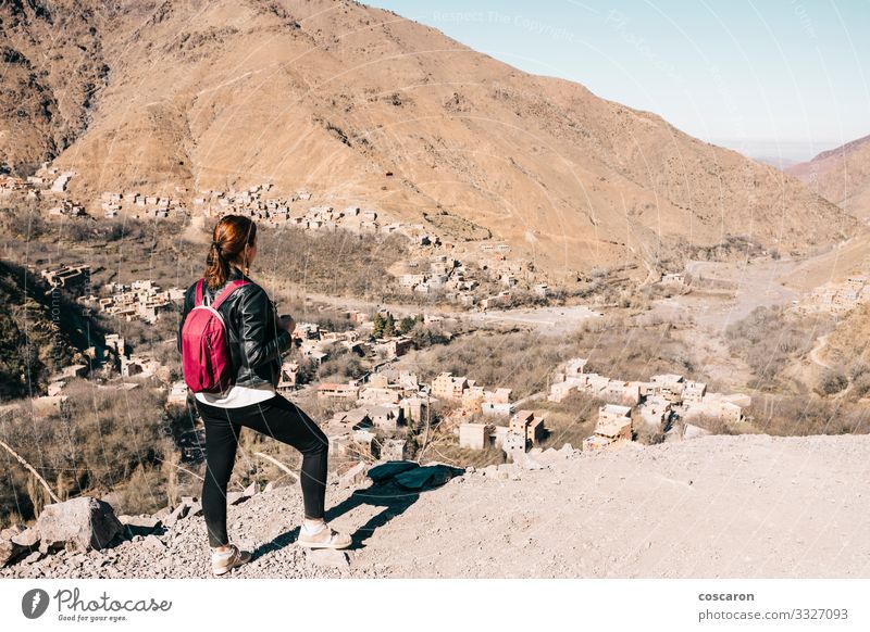 Young tourist hiking in the mountains of Morocco Lifestyle Beautiful Vacation & Travel Tourism Trip Adventure Expedition Sun Mountain Hiking Human being