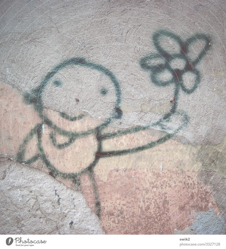 flower child Child Art Work of art Flower Wall (barrier) Wall (building) Smiling Simple Friendliness Happiness Communicate Graffiti Wave Salutation Rough