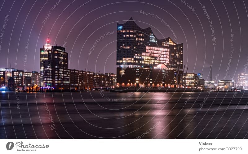 Drizzle-Elphi Elbe Philharmonic Hall Kehrwiederspitze Hamburg Harbour Port of Hamburg Night Dark Long exposure Lighting Fog Haze