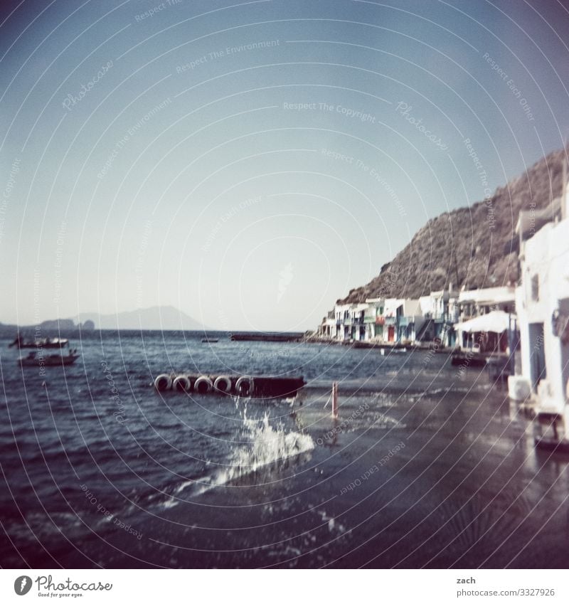 Living by the water Landscape Hill Rock Coast Ocean Mediterranean sea Aegean Sea Island Cyclades Milos Greece Village Fishing village Deserted