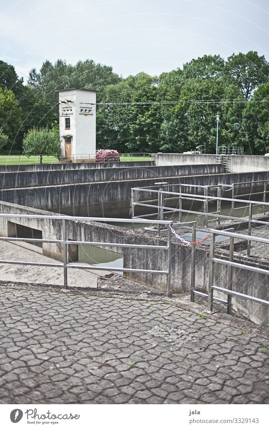 clarifier Environment Sky Plant Tree Bushes Foliage plant Manmade structures Sustainability Sewage plant Water Colour photo Exterior shot Deserted Day