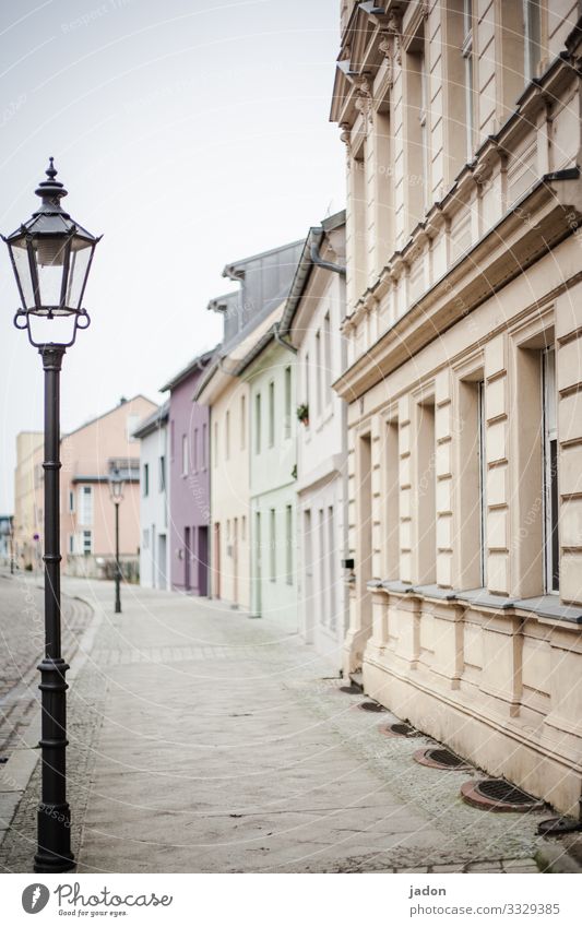 empty streets (23). Street Street lighting Lantern Lamp post Exterior shot Deserted Colour photo Light Town Day Lighting off Facade Sky