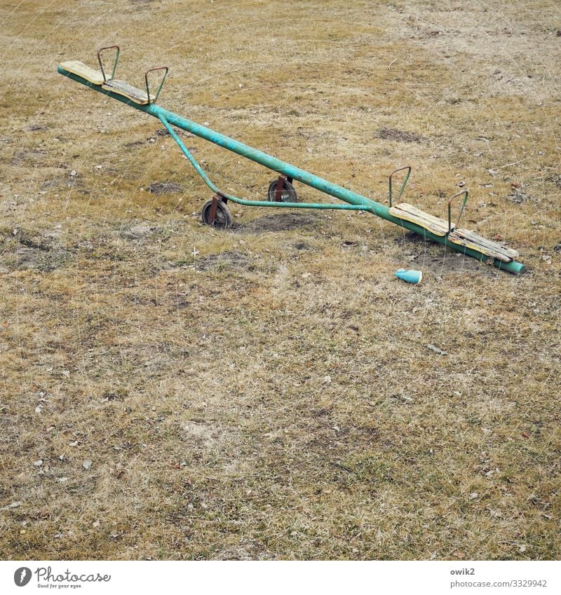 old-fashioned Meadow Collector's item Playground Seesaw Swing Wood Metal Old Simple Retro Calm Thrifty Past Old fashioned Colour photo Exterior shot Deserted