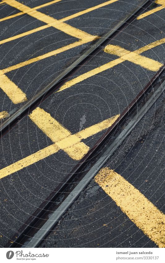 tramway tracks on the street in Bilbao city Spain, transport in the city Tram railway railroad railroad track railway line transportation travel industry lane