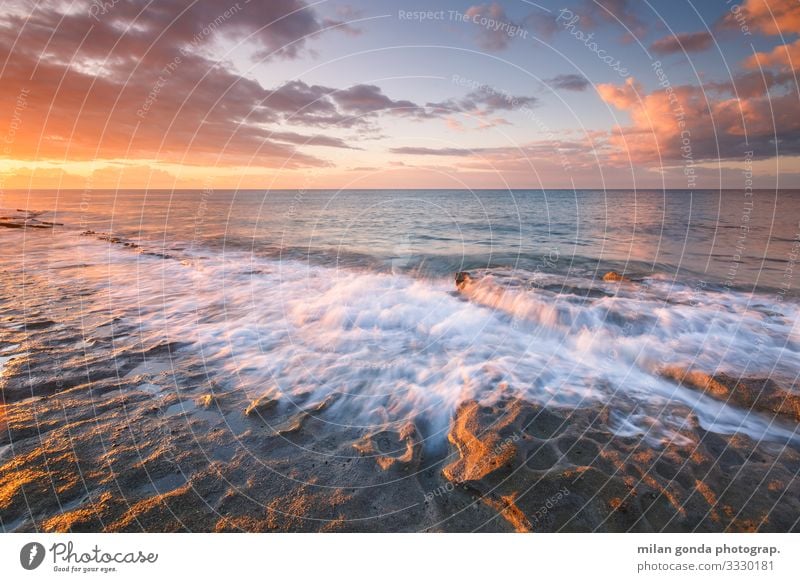 Crete. Beach Ocean Nature Rock Coast Serene Europe Mediterranean Greece Greek Ierapetra St. Andrew beach seascape wave Morning Sunrise Sunset Long exposure