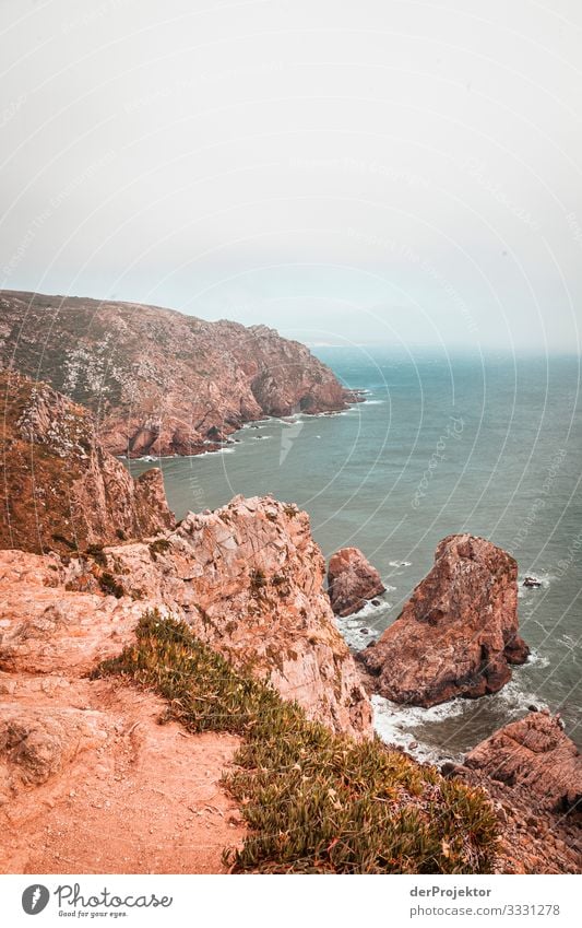 Cloudy day on the rocky coast of the Algarve Beach life Trip challenge Leisure and hobbies Bathing place water loving seashore Relaxation Swimming & Bathing