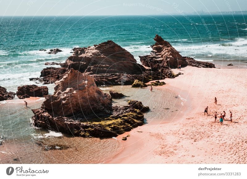 Sunny day on the rocky coast of the Algarve Beach life Trip challenge Leisure and hobbies Bathing place water loving seashore Relaxation Swimming & Bathing