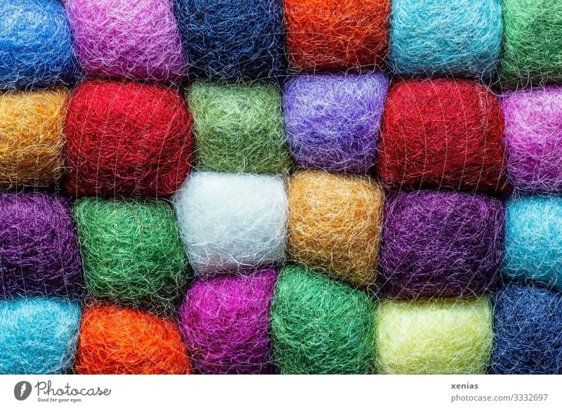 Colourful cuddly wool squares Wool Coaster Plastic Sharp-edged Soft Multicoloured Versatile Sewing thread Together Many xenias Square New wool Studio shot