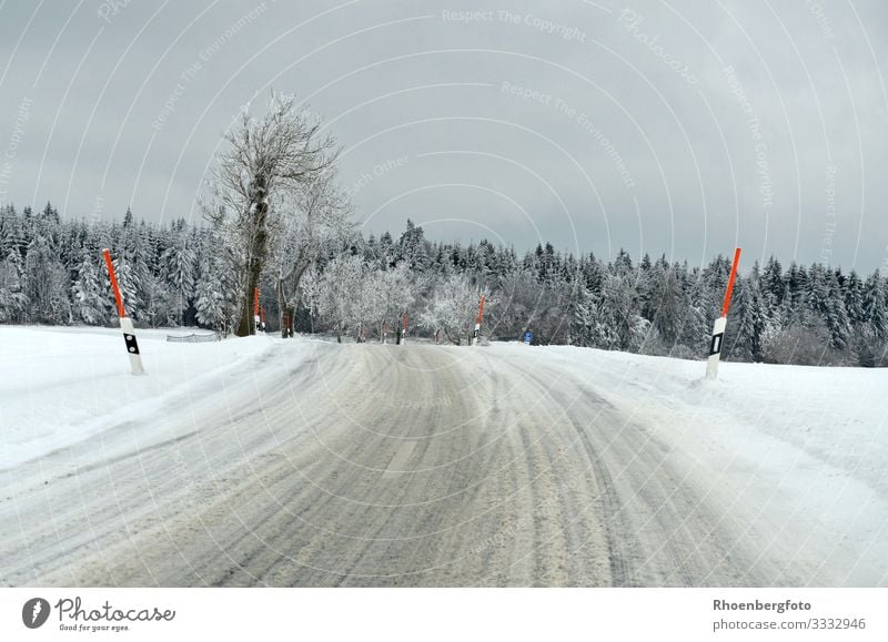 Roadway in winter Winter Snow Winter vacation Mountain Hiking Nature Landscape Plant Sky Climate Climate change Weather Bad weather Storm Wind Gale Fog Snowfall