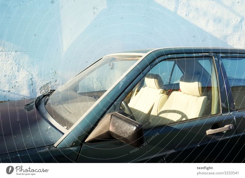 green car Wall (barrier) Wall (building) Facade Vehicle Car Old Green Car Window Detail Colour photo Exterior shot Copy Space top Light Shadow Contrast