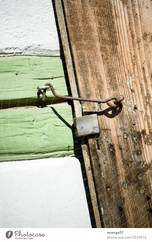 Door and gate (3) House (Residential Structure) Old Exterior shot Front door Day Colour photo Old town Wooden door Lock Locking bar Closed Detail locked