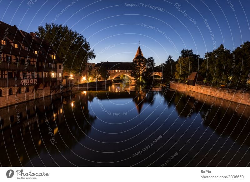 River Pegnitz and Schayerturm in Nuernberg at dusk time. Lifestyle Style Design Wellness Relaxation Vacation & Travel Tourism Sightseeing City trip Economy Art