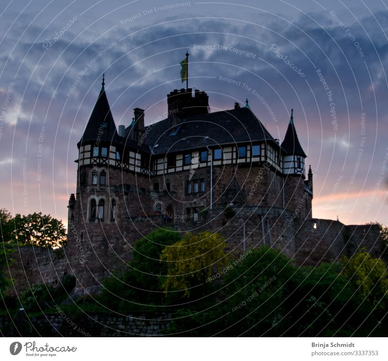 Castle Berlepsch (Hesse) at dusk Landscape Sunrise Sunset Summer Beautiful weather Hill Deserted Park Building Architecture Wall (barrier) Wall (building)