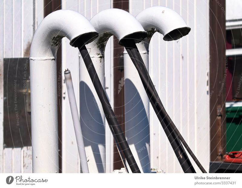 Three white exhaust pipes on a ship Vacation & Travel Tourism Trip Sightseeing City trip Hamburg Germany Europe Port City Harbour Transport Means of transport