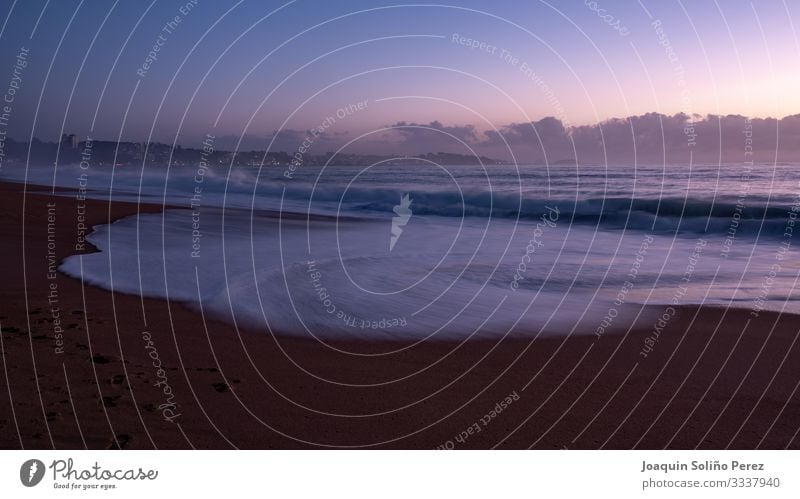 Tide on the shore of the beach Environment Nature Landscape Elements Sand Water Sky Clouds Horizon Sunrise Sunset Winter Beautiful weather Coast Beach Blue