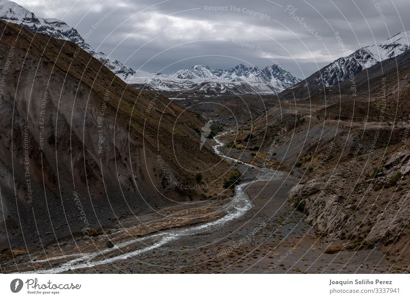 Maule River course towards the Andes Mountains Environment Nature Landscape Plant Elements Sky Clouds Winter Climate Snowcapped peak Peaceful Serene Calm Humble