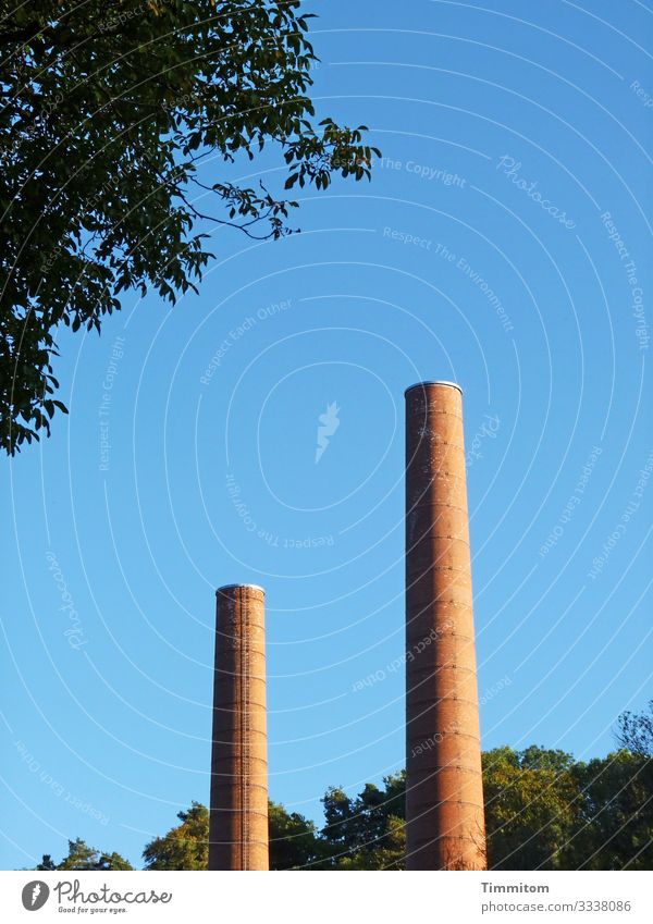 Two towers (Multi-Mix) Economy Industry Sky Beautiful weather Tree Industrial plant Stone Tall Blue Brown Green Tower Colour photo Exterior shot Deserted Day