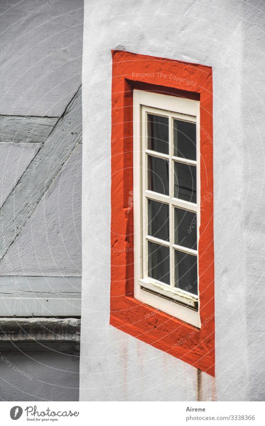 things are looking up - in the tower of the half-timbered house Day White Small Town House (Residential Structure) Red Half-timbered facade Line Facade Old town