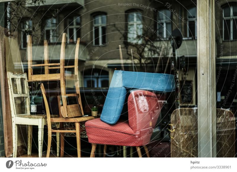 window seat Chair Window Shop window Old Retro Antiquarian Colour photo Day