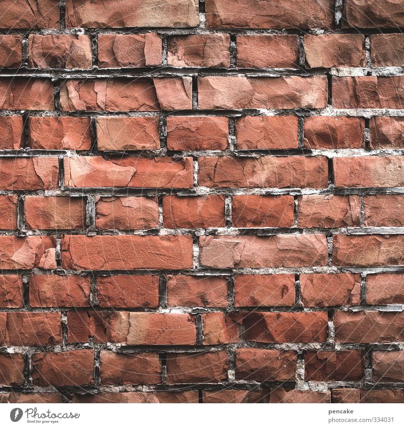 Infected quarantine. Wall (barrier) Wall (building) Brick Sign Fear Loneliness Transience Brick red Captured Penitentiary Closed Quarantine Colour photo