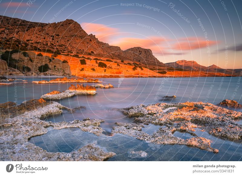 Crete. Ocean Mountain Nature Landscape Rock Coast Moody Europe Mediterranean Greece Greek Lasithi Goudouras Cliff Sunset seascape Evening Long exposure