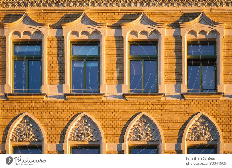 Evening sun on house facade Chemnitz Germany Twilight Saxony Facade Facades Sunlight evening light evening mood Apartment Building Deserted Exterior shot