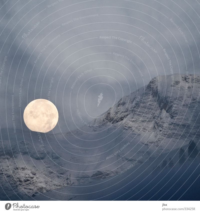 the moon Calm Winter Snow Mountain Nature Landscape Elements Moon Full  moon Autumn Fog Rock Alps Saanenland Illuminate Reflection Dark Moonrise Gray