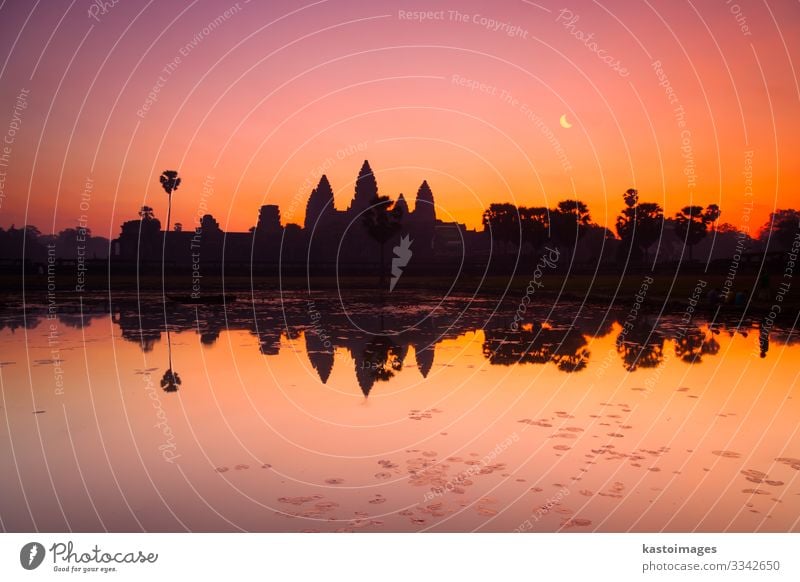 Angkor Wat, Siem Reap, Cambodia, Asia Vacation & Travel Tourism Earth Sky Clouds Tree Rock Pond Lake Ruin Building Architecture Facade Monument Stone Old Colour