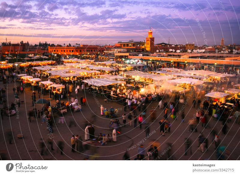 Jamaa el Fna, Marrakesh, Morocco. Vacation & Travel Tourism Trip Adventure Restaurant Culture Landscape Town Places Tradition Jemaa el Fna square landmark