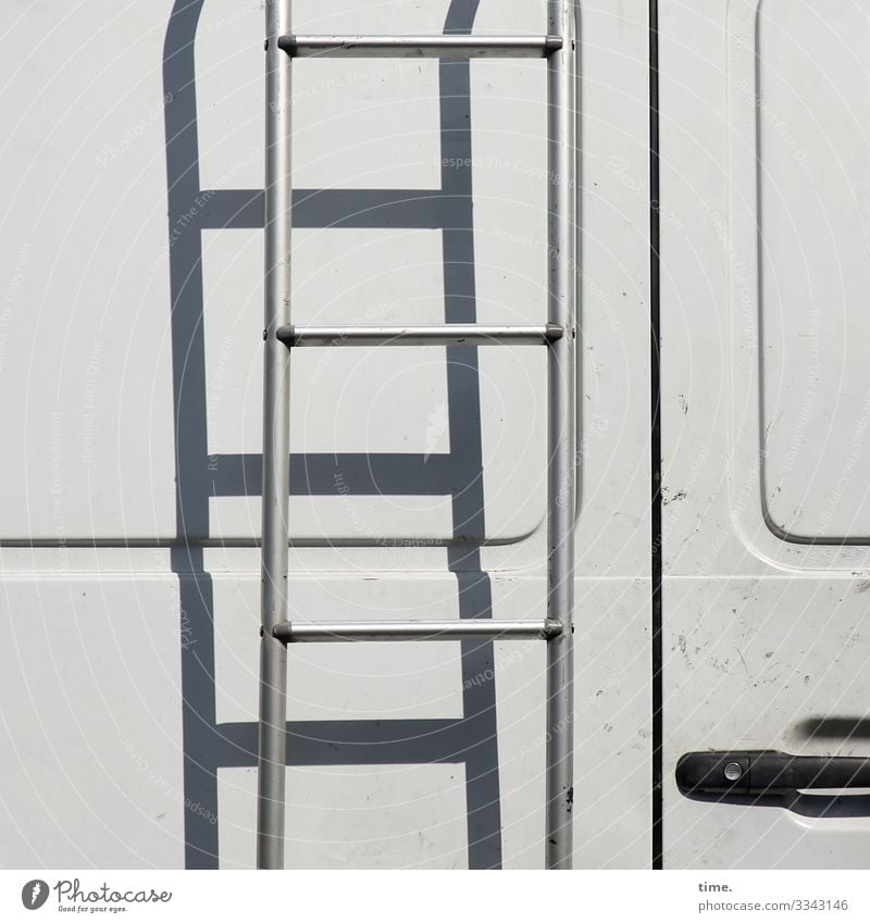 to the roof terrace Surface car Tin Transporter door Line Design White Gray Metal Varnished hangers Ladder Shadow sunny Door handle Lock