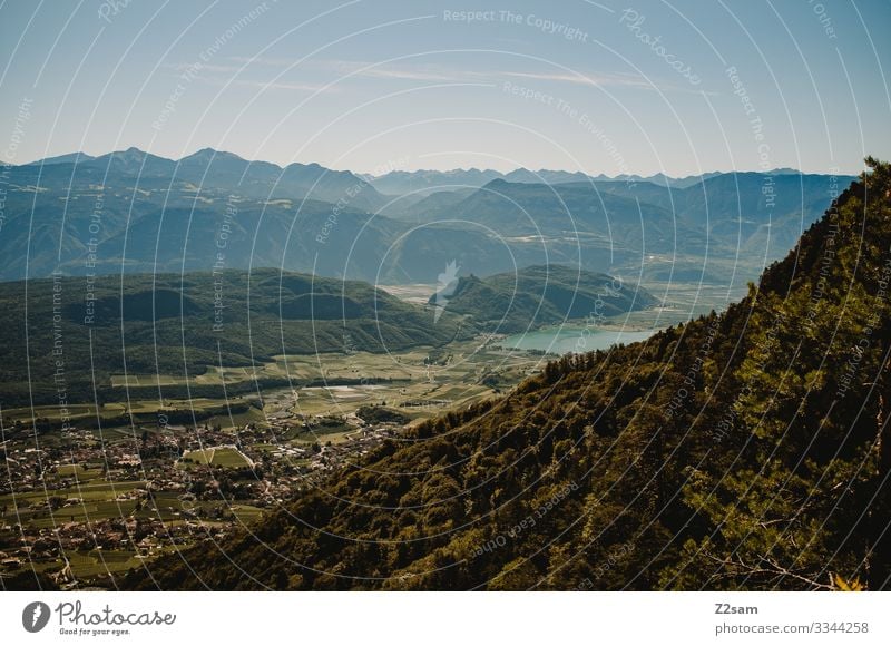 View of the Kälterer See from the Mendel Pass alpine crossing Lake Garda Mountain bike mtb transalp mendelpass colder lake mountains Alps Dolomites South Tyrol