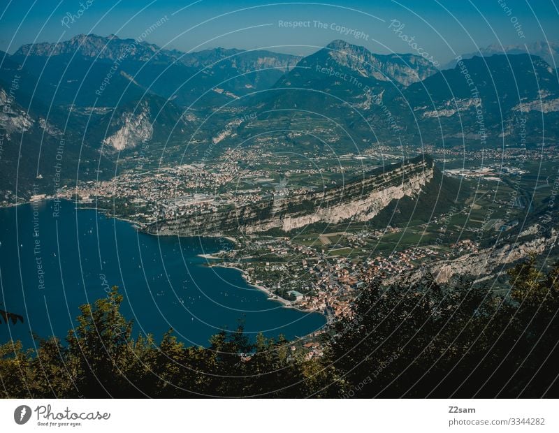 Torbole on Lake Garda from above Riva del Garda mountain lake Alps panorama Mountain Exterior shot Italy Vacation & Travel Nature Sky Water Far-off places