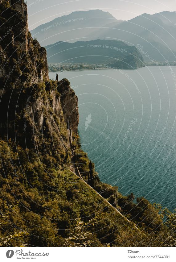 Lago di Garda / Ponale road Nature Landscape Summer Beautiful weather Alps Mountain Lakeside Natural Blue Green Calm Loneliness Colour Vacation & Travel Idyll