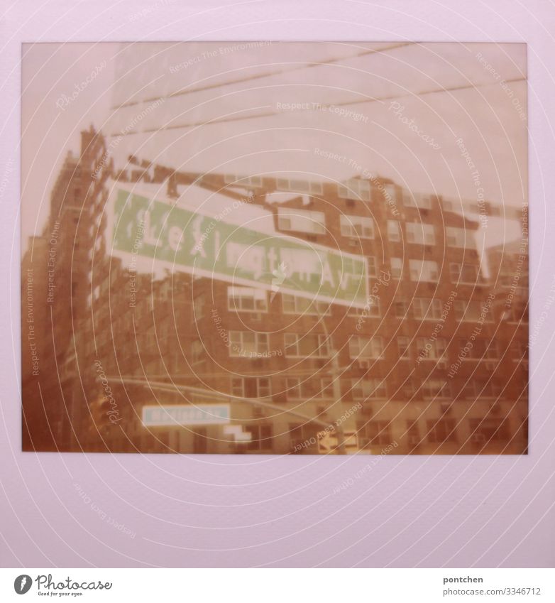 Multiple exposure Polaroid shows buildings and street signs in New York New York City USA Town Capital city Downtown Green House (Residential Structure)